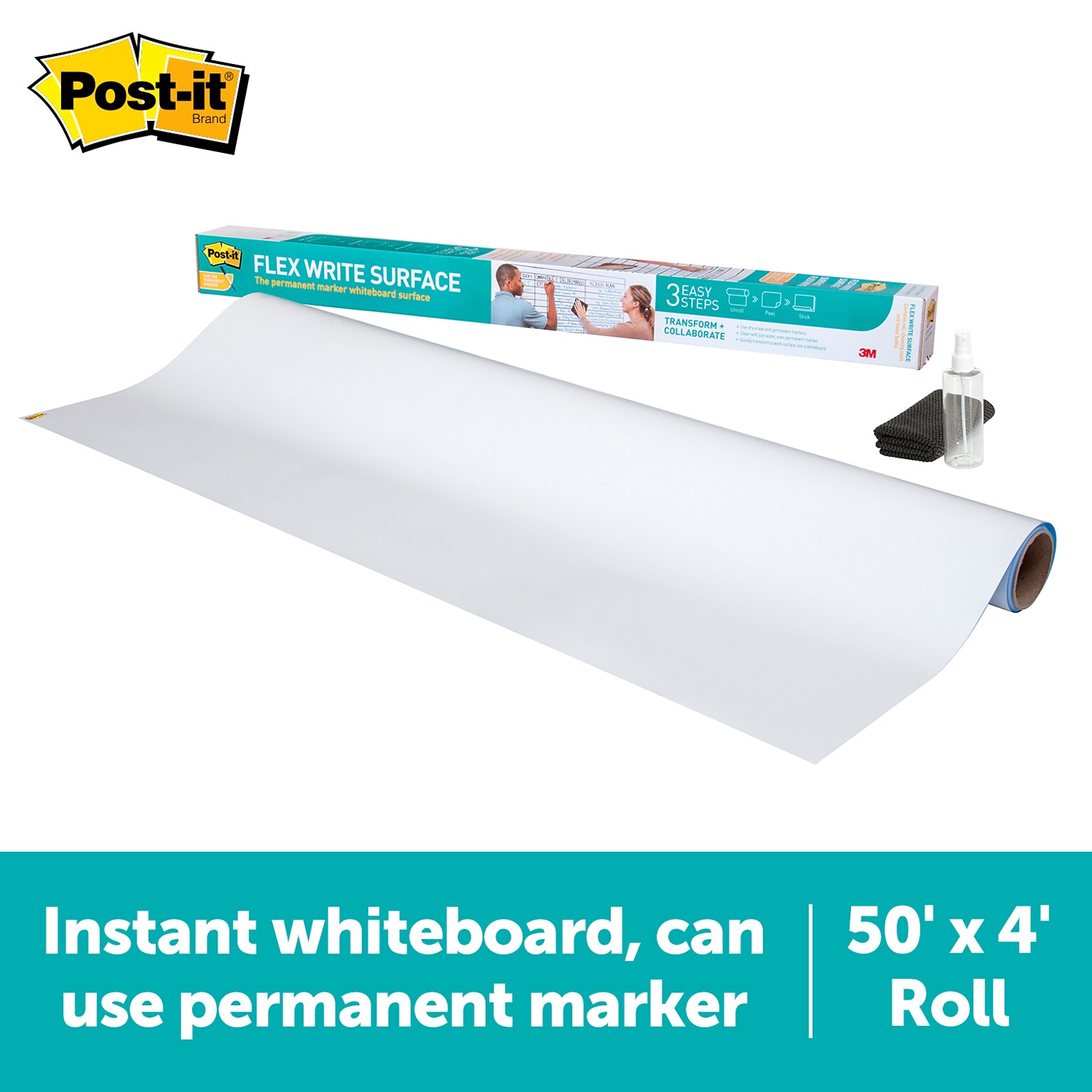 Post-it® Flex Write Surface, The Permanent Marker Whiteboard Surface, 50 ft. x 4 ft. (FWS50X4)