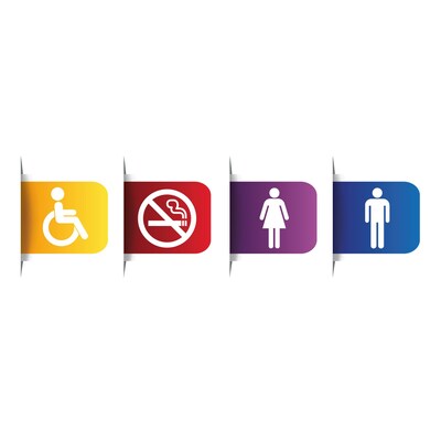 Paperflow Office Deco Wall Transfers, Colorful Restroom Signs 4" x 5" 4 Pack (11201)