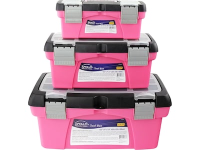 Apollo Tools 3 Piece Tool Box Set, Pink (DT5005P)