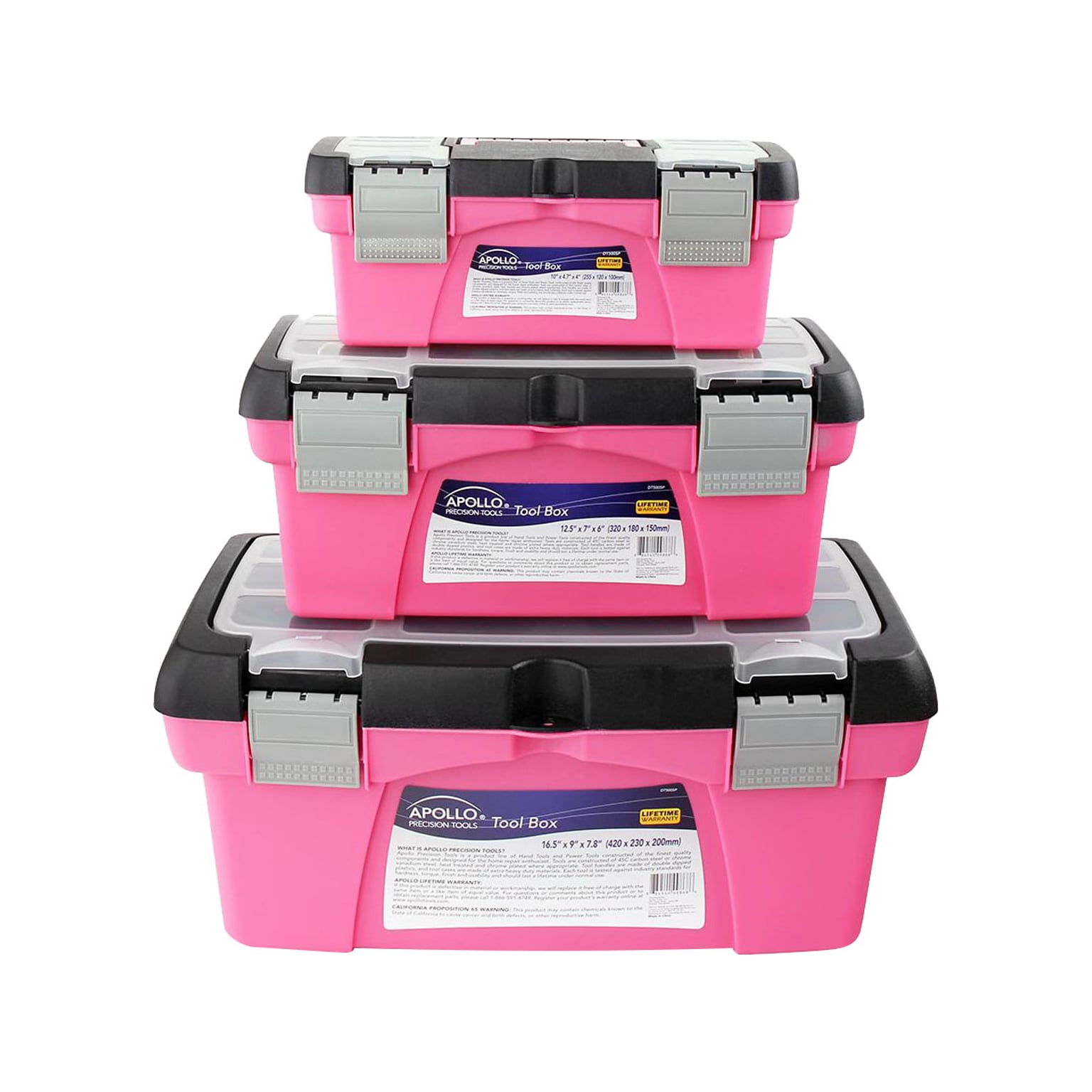 Apollo Tools 3 Piece Tool Box Set, Pink (DT5005P)