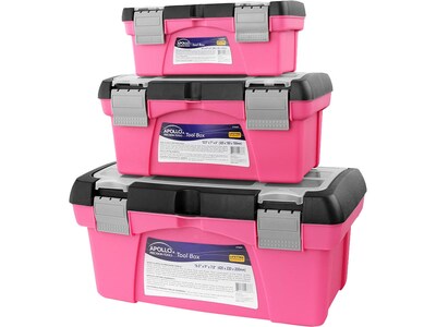 Apollo Tools 3 Piece Tool Box Set, Pink (DT5005P)