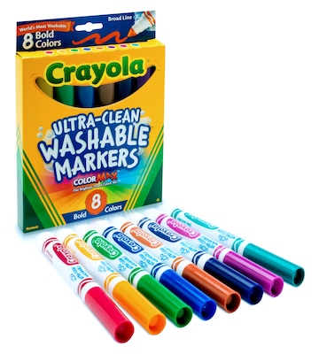 Crayola Washable Ultra Clean Broad Line Markers, Assorted Colors, 8/Box (58-7832)