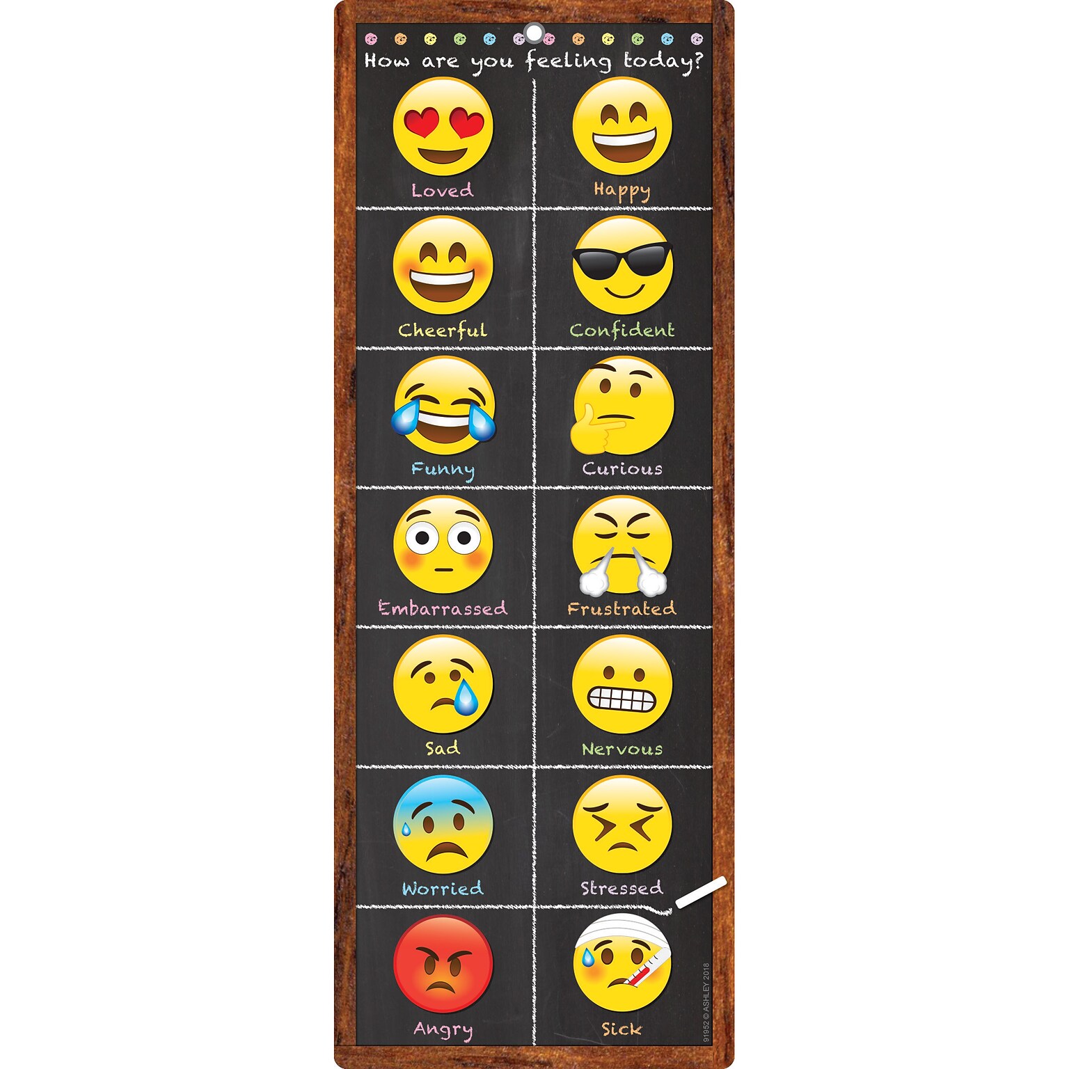 Ashley Productions Smart Poly Clip Chart w/Grommet, 9 x 24, Emotions Icon Feelings (ASH91951)