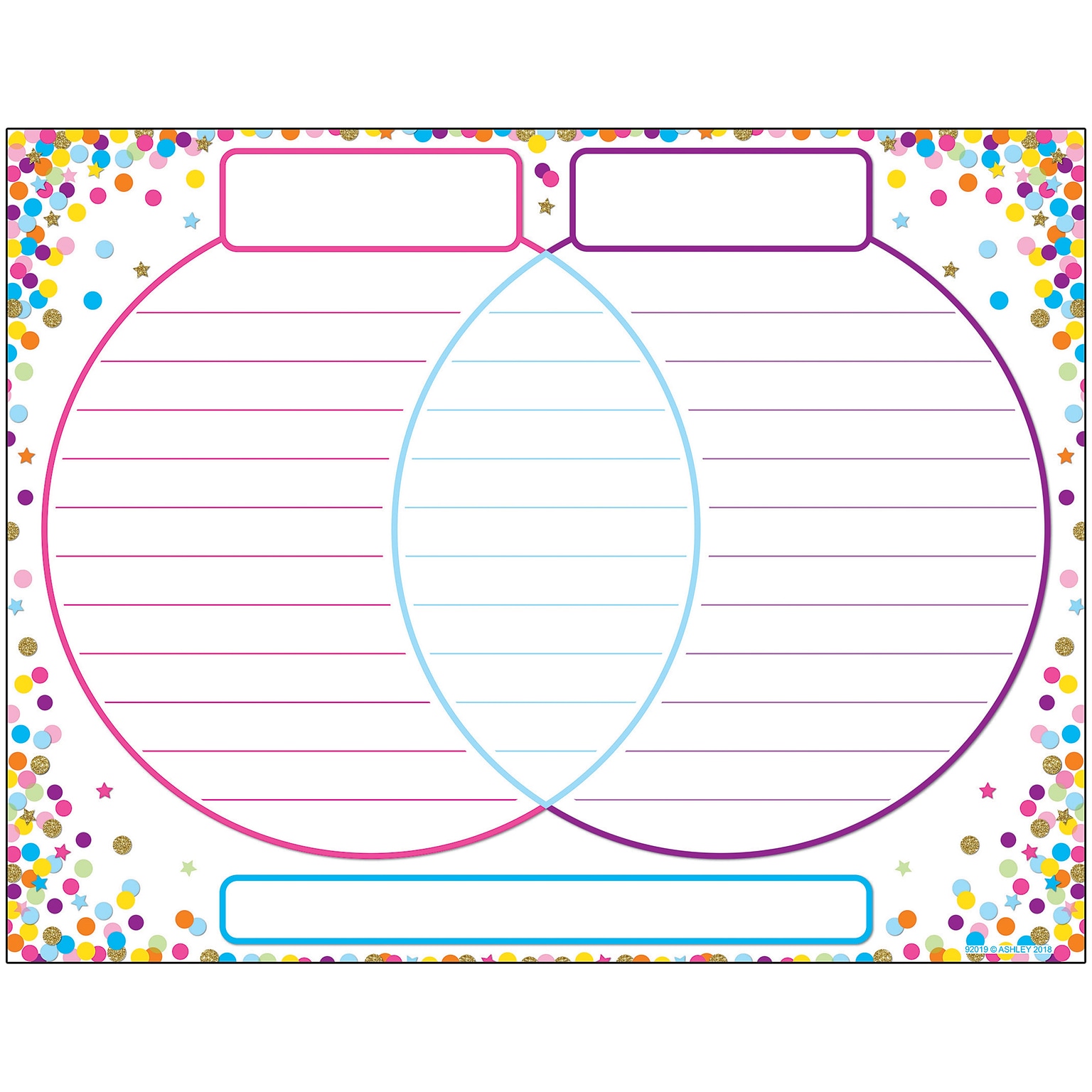 Ashley Productions Smart Poly Confetti Venn Diagram Chart, Dry-Erase Surface, 17 x 22 (ASH92019)