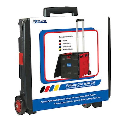 Bazic Hinged Lid Folding Cart on Wheels, Red/Black (BAZ2199)