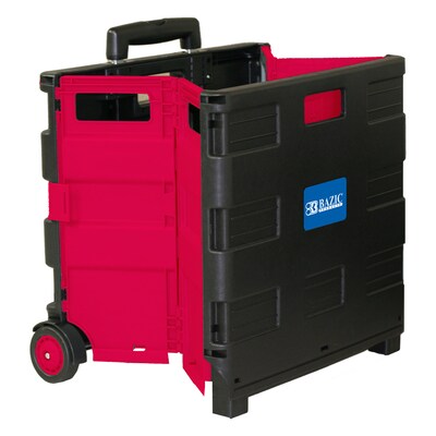 Bazic Hinged Lid Folding Cart on Wheels, Red/Black (BAZ2199)