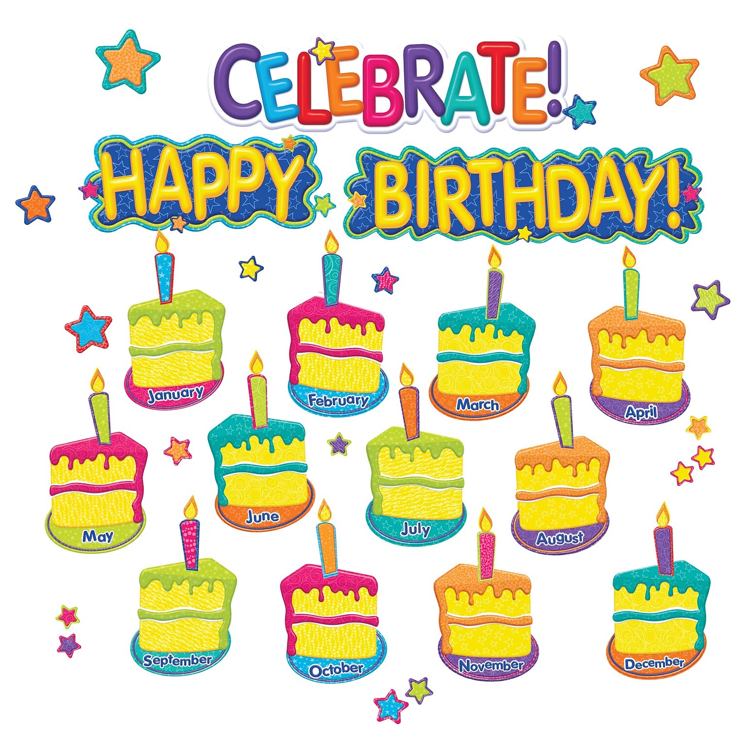 Color My World Birthday Bulletin Board Set for PreK to Grade 5, 45 Pieces Per Set