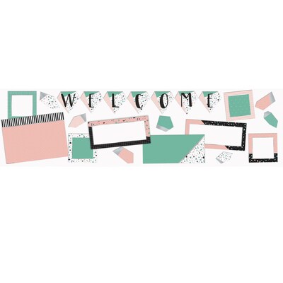 Eureka Welcome Pink and Green Confetti Pattern Back to School Bulletin Board Set, 22 Pieces (EU-