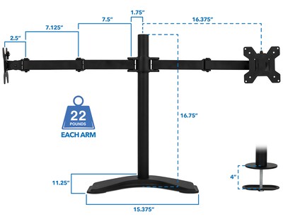 Mount-It! Dual Monitor Stand for 19-32 Screens (MI-2781B)