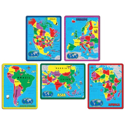 A Broader View Continent Puzzle Combo Pack, Assorted Colors, 5 Puzzles, 171 Pieces (ABW659)