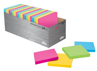 Post-it® Super Sticky Notes, 3 x 3, Assorted Brights, 70 Sheets/Pad, 24 Pads/Pack (654-24SS MT-CP)