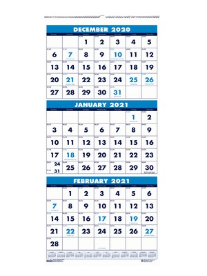 2021 House of Doolittle 8 x 17 Three-Month Vertical Wall Calendar, Blue (HOD3646)