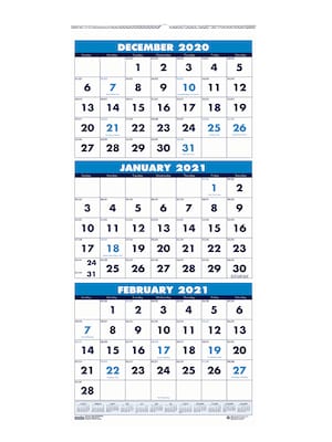 2021 House of Doolittle 8 x 17 Three-Month Vertical Wall Calendar, Blue (HOD3646)