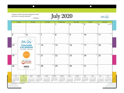 2020-2021 Blue Sky 17 x 22 Desk Pad Calendar, Teacher Stripes, Multicolor (105643-A21)