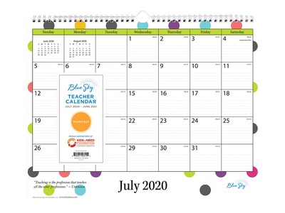 2020-2021 Blue Sky 12 x 15 Wall Calendar, Teacher Dots, Multicolor (100340-A21)