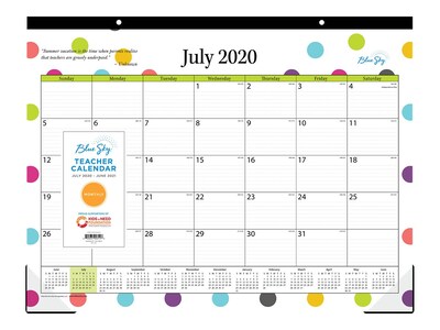 2020 2021 Blue Sky 17 X 22 Desk Pad Calendar Teacher Dots