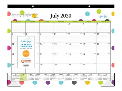 2020 2021 Blue Sky 17 X 22 Desk Pad Calendar Teacher Dots
