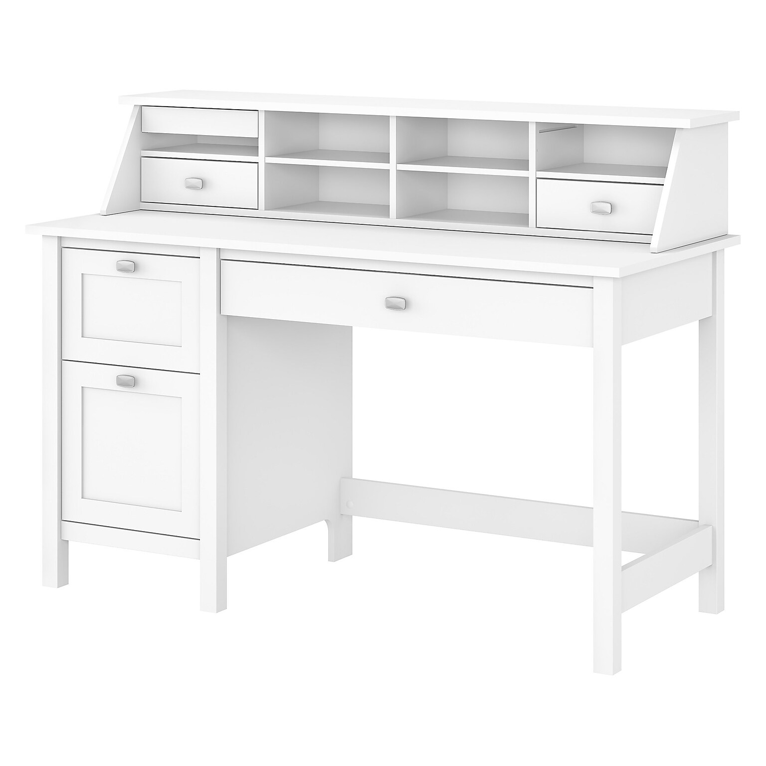 Bush Furniture Broadview 54W Computer Desk with Drawers and Desktop Organizer, Pure White (BD005WH)