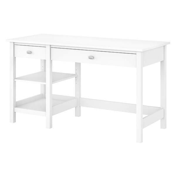 Bush Furniture Broadview 54 W Computer Desk with Shelves, Pure White (BDD154WH-03)