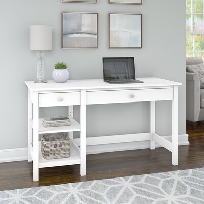 Bush Furniture Broadview 54W Computer Desk with Shelves, Pure White (BDD154WH-03)