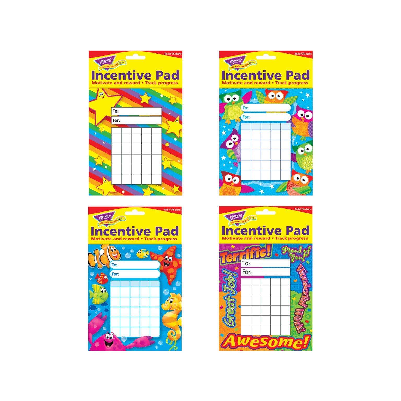 TREND enterprises, Inc. Incentive Pad, Assorted Colors, 36 Charts/Pad (T-09085)