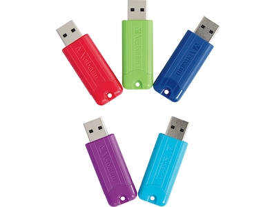 Verbatim PinStripe 32GB USB 3.0 Type-A Flash Drive, Assorted Colors, 5/Pack (70388)