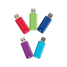 Verbatim PinStripe 32GB USB 3.0 Type-A Flash Drive, Assorted Colors, 5/Pack (70388)