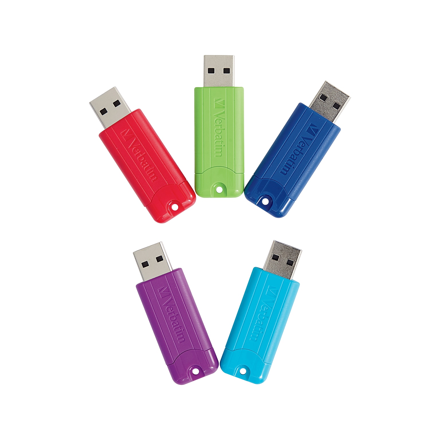 Verbatim PinStripe 32GB USB 3.0 Type A Flash Drive, Assorted Colors, 5/Pack (70388)