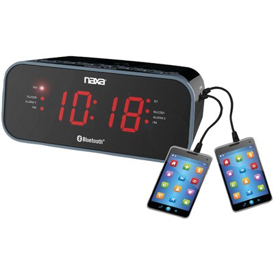 Naxa Nrc-182 Bluetooth Dual Alarm Clock Radio With 2 Usb Charge Ports (NAXRC182)