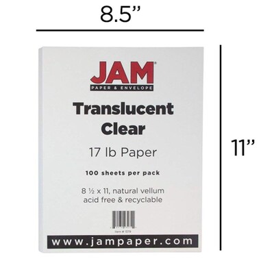 JAM Paper Translucent Vellum 8.5" x 11" Multipurpose Paper, 17 lbs., 100 Brightness, 500 Sheets/Ream (1379)