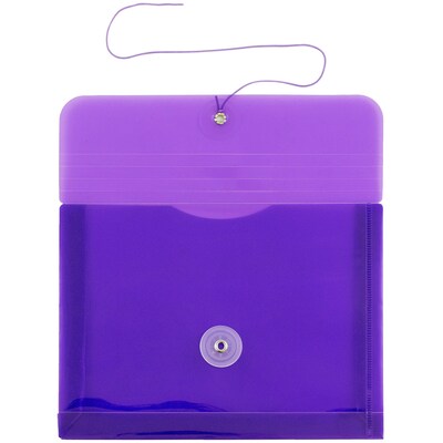 JAM Paper Plastic Envelopes with Button and String Tie Closure, Index Booklet, 5.5 x 7.5, Purple, 12/Pack (920B1PU)