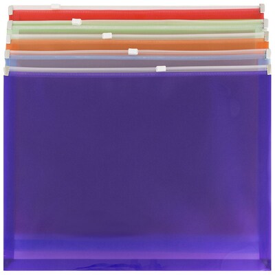 JAM Paper Plastic Expansion Envelopes with Zip Closure, Letter Booklet, 9.75 x 13, Assorted Colors, 6/Pack (218Z1ASSRTD)