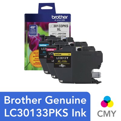 Brother LC30133PKS Cyan/Magenta/Yellow High Yield Ink Cartridge, 3/Pack