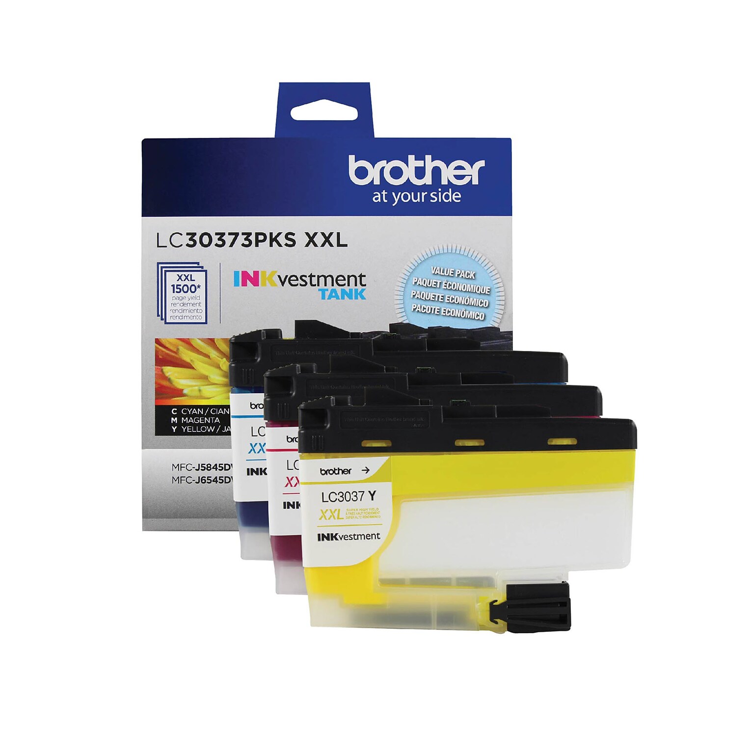 Brother LC3037 Cyan/Magenta/Yellow Super High Yield Ink Tank Cartridge,  3/Pack