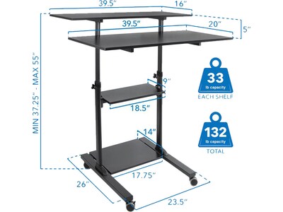 Mount-It! 39.5"W Adjustable Steel Standing Desk, Gray/Black (MI-7970)