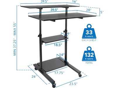 Mount-It! 37"-55" Plastic/Steel Adjustable Desk, Black/Gray (MI-7970)