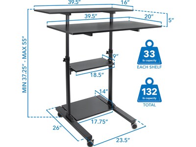 Mount-lt! 37-55 Adjustable Monitor Rolling Stand up Desk, Black (MI-7970B)