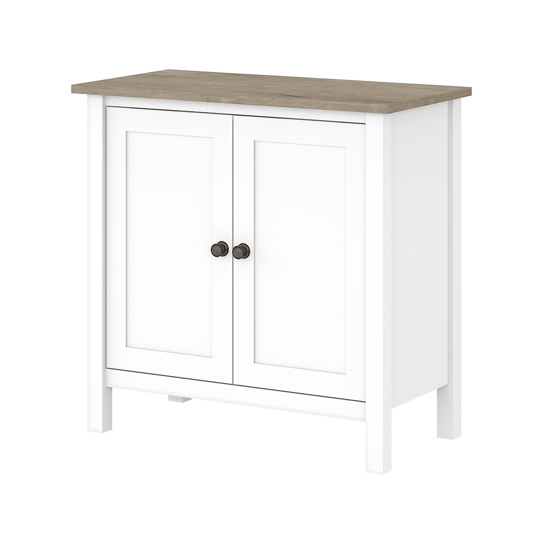 Bush Furniture Mayfield 30 Storage Cabinet With 2 Shelves Pure White Shiplap Gray Mas131gw2 03 Quill Com