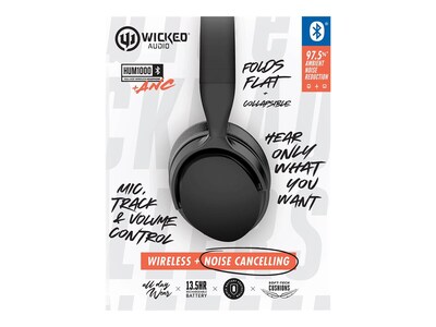 Wicked Audio HUM 1000 Wireless Bluetooth Stereo Headphones, Black (WI-BTNC1000)