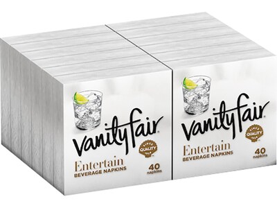Vanity Fair Entertain Beverage Beverage Napkin, 2-ply, White, 40 Napkins/Pack, 12/Carton (35134)