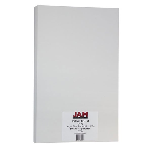JAM Paper Index Cardstock Paper, 67 lbs, 8.5 x 14, Gray Vellum Bristol, 50/Pack (16928442)