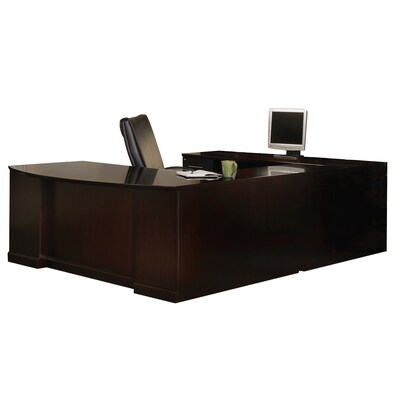Safco Sorrento™ Series Executive U Desk with Pedestal, Bridge and Credenza, Espresso, 29 1/2H x 72W x 111D