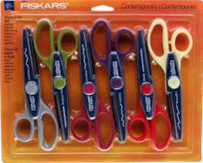 Fiskars Decorative 6 1/2 Stainless Steel Craft Scissors, Pointed Tip, Assorted Colors, 6/Pack (SZ66