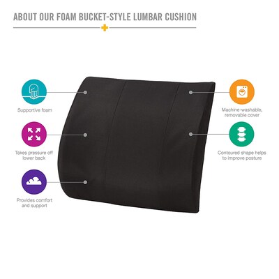 DMI® 14 x 13 Foam Contour Bucket Seat Lumbar Cushion Without Strap, Polyester/Cotton Cover, Black