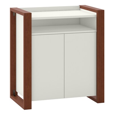 kathy ireland® Home by Bush Furniture Voss 31.75" Storage Cabinet with 1 Shelf, Cotton White/Serene Cherry (OSS129WC2-03)