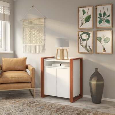 kathy ireland® Home by Bush Furniture Voss 31.75" Storage Cabinet with 1 Shelf, Cotton White/Serene Cherry (OSS129WC2-03)