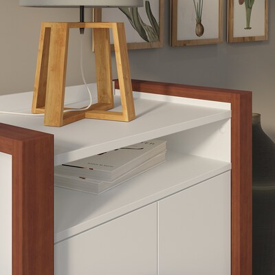 kathy ireland® Home by Bush Furniture Voss 31.75" Storage Cabinet with 1 Shelf, Cotton White/Serene Cherry (OSS129WC2-03)