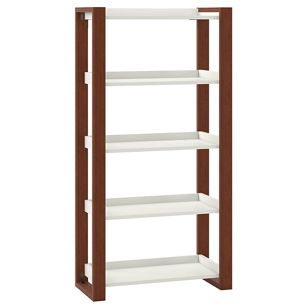 kathy ireland® Home by Bush Furniture Voss 5 Shelf Etagere Bookcase, Cotton White/Serene Cherry (OSB130WC2-03)