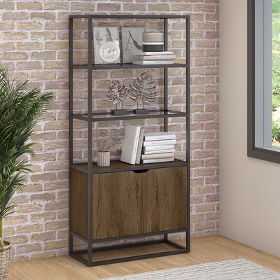 Bush Business Furniture Anthropology 64.13"H 5-Shelf Bookcase with Doors, Rustic Brown Laminated Wood (ATB130RB-03)