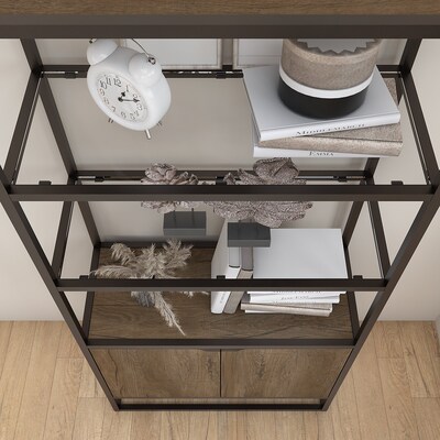 Bush Business Furniture Anthropology 64.13"H 5-Shelf Bookcase with Doors, Rustic Brown Laminated Wood (ATB130RB-03)